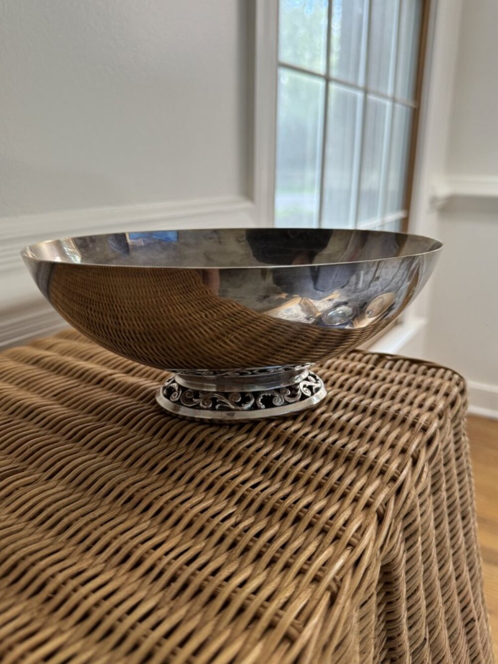 1847 Rogers Bros Silverplate Oval Pedestal Bowl | Pierced Scroll Base 9784